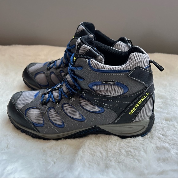 Merrell Boy's Grey/Blue Leather Hiltop Ventilator Mid Waterproof Hiking Boots 6 - Picture 2 of 16